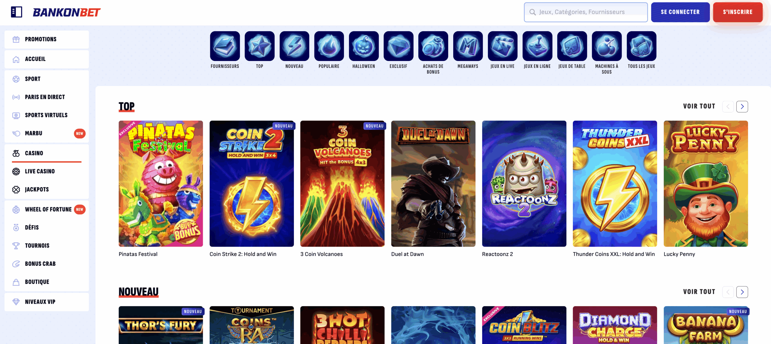 Screenshot of Bankobet Casino website showing game categories, welcome bonus section, and player dashboard.
